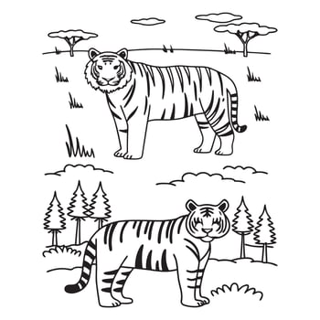 Tiger animal line art vector