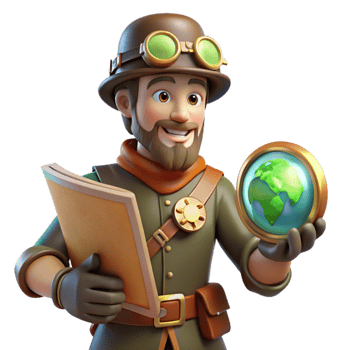 extraordinary rustic 3D Cartoon Explorer with Globe and Map detailed png