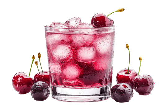 Chilled cherry drink with ice cherries png