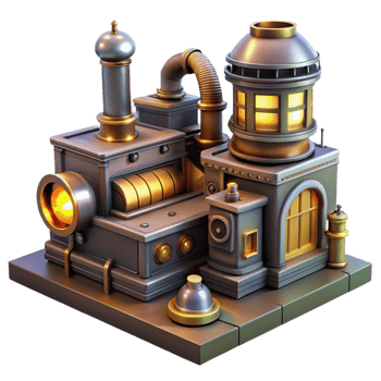 impressive vintage Steampunk Factory 3D Illustration high quality png