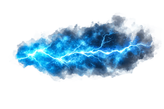 Bright lightning bolts in stormy sky png