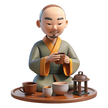 3D Render Monk Tea Ceremony Illustration png