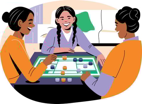 A flat illustration of girls playing a board game vector