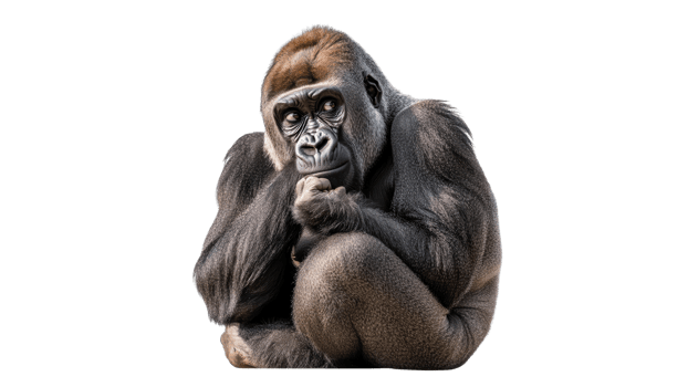 Gorilla in a thoughtful pose at the zoo png