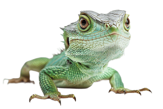 Detailed look at a vibrant green lizard png
