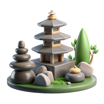 vibrant artistic 3D Render Pagoda Zen Garden Illustration high resolution png