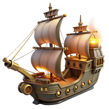 impressive contemporary 3D Model Golden Galleon Ship Illustration detailed png
