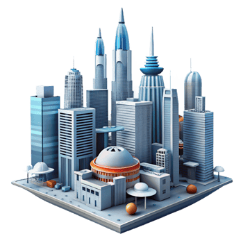 serene vintage Futuristic Cityscape 3D Illustration 4K png