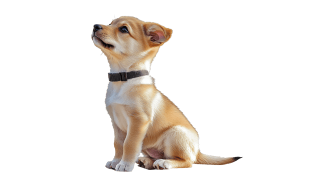 Cute puppy sitting and looking up curiously png