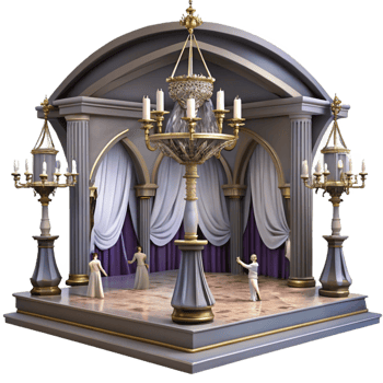 Elegant 3D Render of Ballroom with Candelabra png