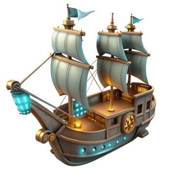 extraordinary minimalist 3D Render of a Steampunk Sailing Ship high quality png