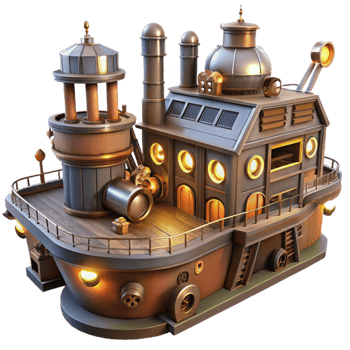 magnificent modern Steampunk Ship 3D Model high resolution png