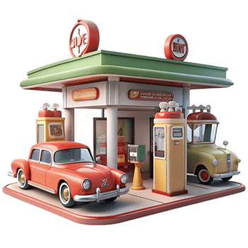 beautiful rustic Retro Gas Station 3D Illustration premium png