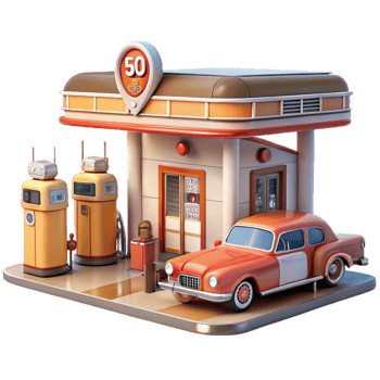 vibrant rustic Retro Gas Station 3D Illustration exclusive png