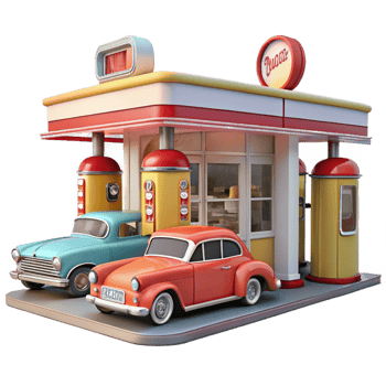 impressive minimalist Retro Gas Station 3D Render 4K png