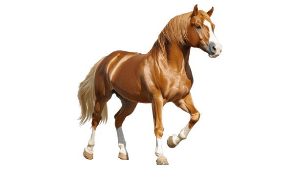 Brown horse walking gracefully in bright setting png