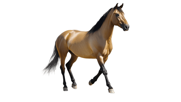 Brown horse trots in open space under bright light png