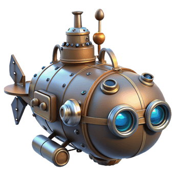 impressive artistic Steampunk Submarine 3D Render premium png