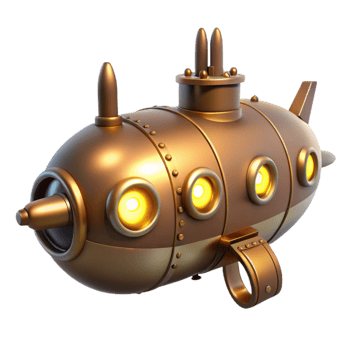 magnificent traditional Steampunk Submarine 3D Render original png