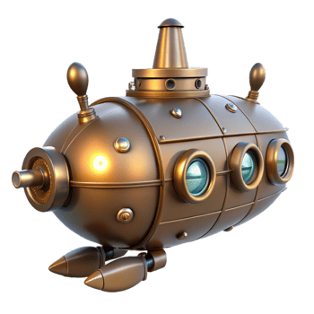 serene artistic Steampunk Submarine 3D Render genuine png
