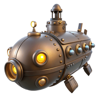 extraordinary traditional Steampunk Submarine 3D Render professional png