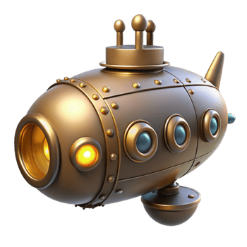elegant abstract Steampunk Submarine 3D Render premium png