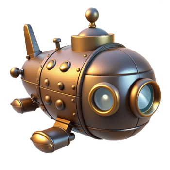 vibrant modern Steampunk Submarine 3D Render detailed png