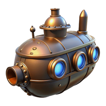 beautiful traditional Steampunk Submarine 3D Render authentic png