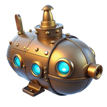 extraordinary modern Golden Submarine 3D Render high resolution png