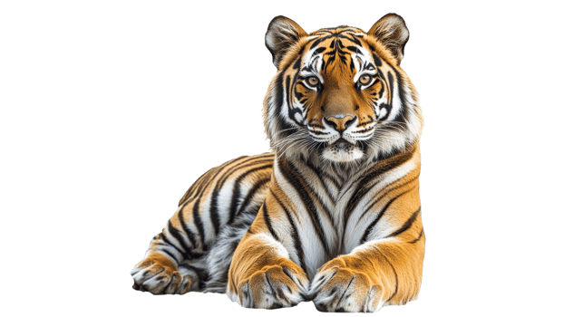 Majestic tiger lounging in a calm pose png