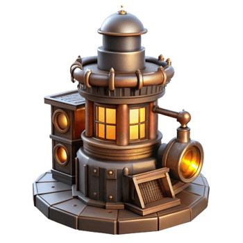 impressive modern Steampunk Tower 3D Illustration premium png