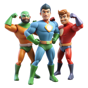 elegant traditional 3D Cartoon Superhero Team Illustration genuine png