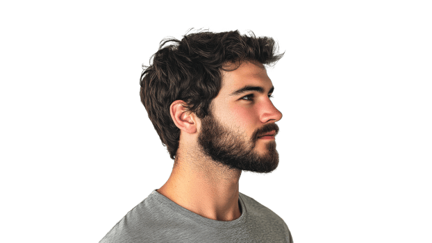 Bearded young man in calm profile png