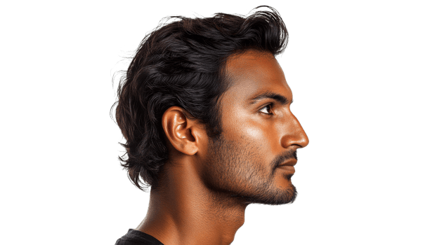 Profile view of a man with black curly hair png