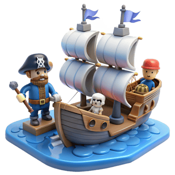 dramatic classic 3D Cartoon Pirate Ship Illustration professional png