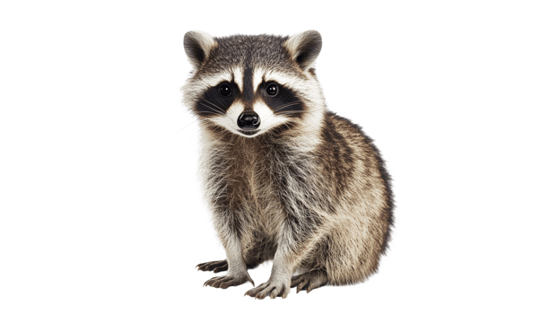Cute raccoon poses for the camera in a studio png
