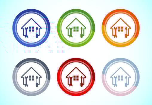 House repair icon illustration. Home remodeling, repair or maintenance sign. 6 color button design set vector