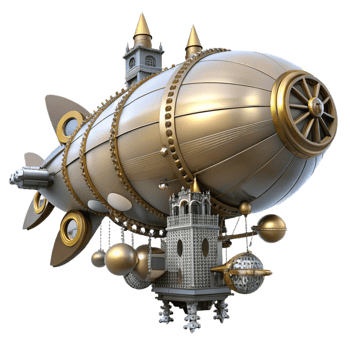 stunning minimalist Steampunk Airship 3D Render original png