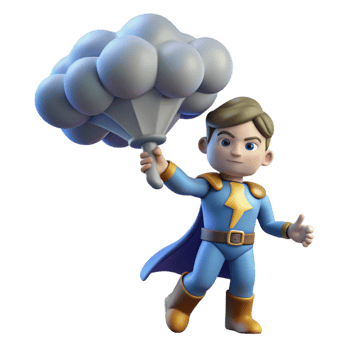 elegant classic 3D Cartoon Superhero with Cloud Parasol detailed png