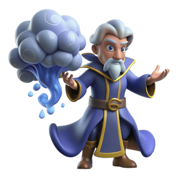 dramatic vintage 3D Cartoon Wizard Conjuring a Cloud exclusive png