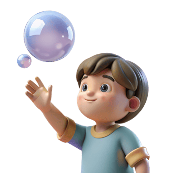 vibrant artistic 3D Render Child Playing with Bubbles 4K png