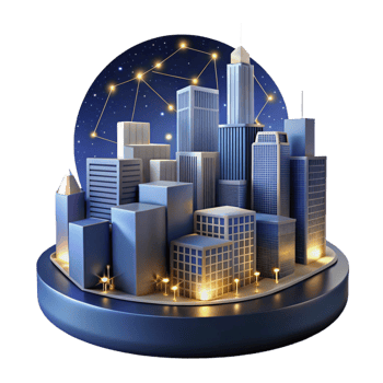 vibrant vintage Night Cityscape 3D Illustration genuine png