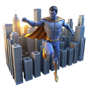 beautiful vintage Superhero 3D Render Cityscape Background original png