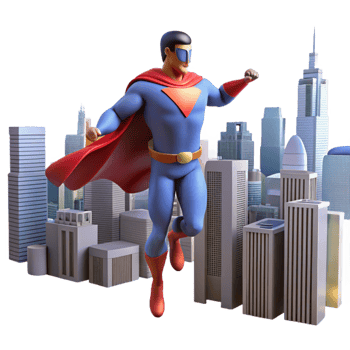 stunning contemporary 3D Superhero over Cityscape Illustration high resolution png
