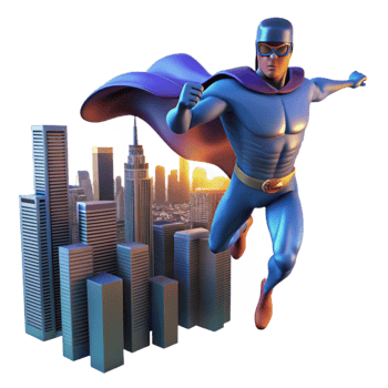 impressive modern 3D Superhero Soaring Over Cityscape Illustration detailed png