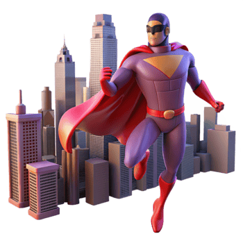 stunning classic Superhero 3D Illustration Over Cityscape authentic png