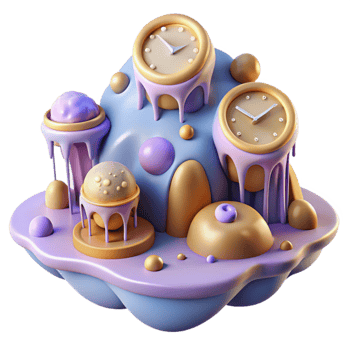 beautiful rustic Abstract 3D Render of Clocks and Melted Forms high quality png