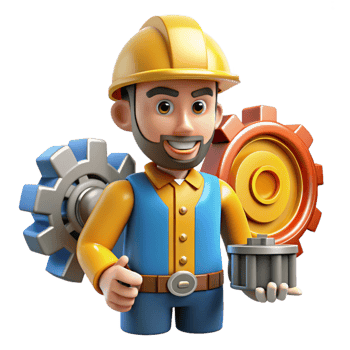 vibrant traditional 3D Cartoon Mechanic with Gears high resolution png
