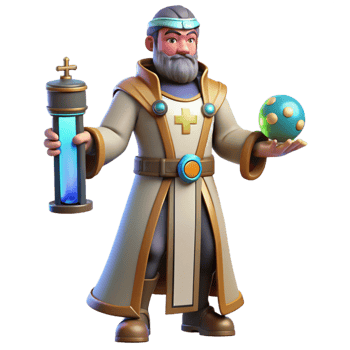 vibrant vintage 3D Cartoon Wizard Render, Fantasy Priest detailed png