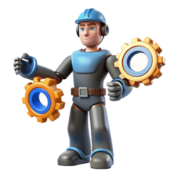 beautiful artistic 3D Cartoon Mechanic with Gears original png